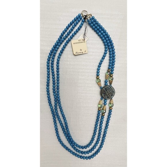Rosemary G Ro-Do Jewelry - VTG Rosemary G Ro-Do Saks 5th Ave Tibetan Button Blue Quartz Crystal Necklace